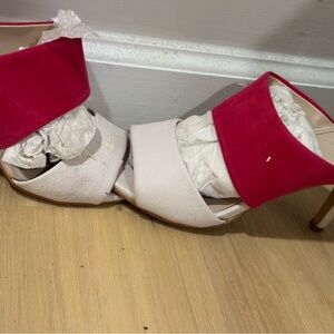 Victoria's Secret White and Fuchsia Open-Toe Strap Heels